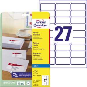 Adress-Etiketten 63,5 x 29,6 mm, weiß, 675 Etiketten/25 Blatt, perm