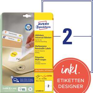 Universal-Etiketten 199,6 x 143,5 mm weiß, 60 Etiketten/30 Bl ablösbar