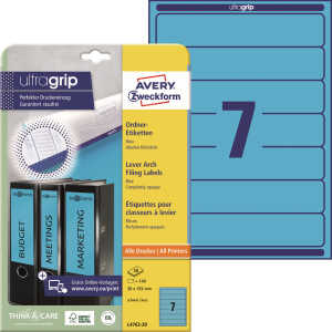 Rückenschild I+L+K kurz/schmal, blau, A4, 38x192 mm, 20Bl=140St