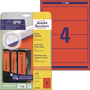 Rückenschild I+L+K kurz/breit, rot, A4, 61x192 mm, 20Bl=80St