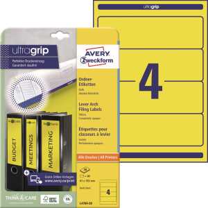 Rückenschild I+L+K kurz/breit, gelb, A4, 61x192 mm, 20Bl=80St