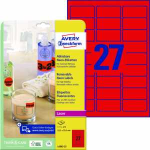 AVERY Zweckform Stick&Lift Etikette n, 63,5 x 29,6 mm, rot (72600325)