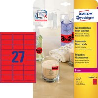 Zweckform L6003-25 Etiketten in Sonderfarben, 63,5 x 29,6 mm, 25 Blatt/675 Etiketten, neonrot