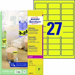 Etiketten Sonderfarben, 63,5 x 29,6 mm 25 Blatt/675 Etiketten neongelb