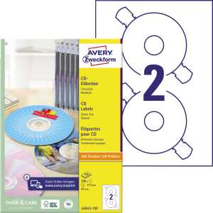 L6043-100 CD-Etiketten, Ø 117 mm, 100 Blatt/200 Etiketten, weiß