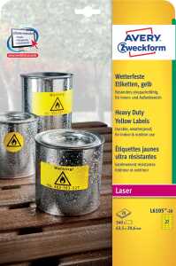 AVERY Zweckform Folien-Etiketten, 6 3,5 x 29,6 mm, gelb (7206105)