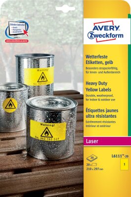 Zweckform L4775-20 Folienetiketten - 210 x 297 mm, gelb, 20 Etiketten, permanent, wetterfest