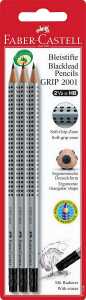 Faber Castell Bleistift Grip 2001 mit Gummitip HB silber 3er