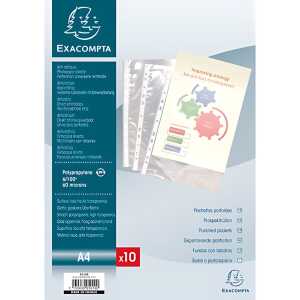 Packung mit 10 Prospekthüllen glatt und gelocht aus PP 60µ, DIN A4