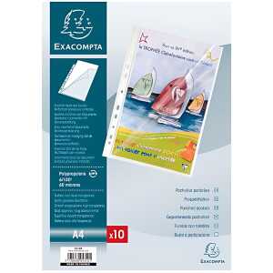 Packung mit 10 Prospekthüllen gelocht aus glattem PP 60µ, A4