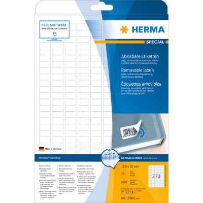 Herma Etiketten ablösbar 17,8 x 10 mm weiss 25 Bl 6750 Etik. LaserInkCopy