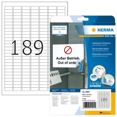 Herma ABLÖSBARE ETIKETTEN A4 25 25,4x10