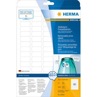 Herma Preisetiketten ablösbar 35,6 x 16,9 mm weiss 25 Bl 2000 Etik. LaserInkCopy