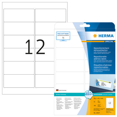 Herma Etiketten für Adressen ablösbar 99,1 x 42,3 mm weiss 25 Bl 300 Etik. LaserInkCopy