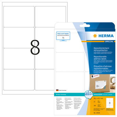 Herma Etiketten für Adressen ablösbar 99,1 x 67,7 mm weiss 25 Bl 200 Etik. LaserInkCopy