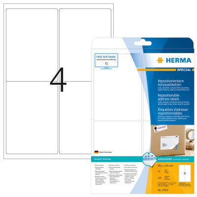 Herma Etiketten für Adressen ablösbar 99,1 x 139 mm weiss 25 Bl 100 Etik. LaserInkCopy