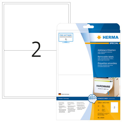 Herma Etiketten ablösbar 199,6 x 143,5 mm weiss 25 Bl 50 Etik. LaserInkCopy