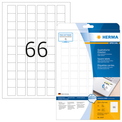 Herma Etiketten ablösbar 25,4 x 25,4 mm weiss 25 Bl 1650 Etik. LaserInkCopy