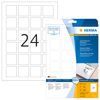 Herma Etiketten ablösbar 40 x 40 mm weiss 25 Bl 600 Etik. LaserInkCopy