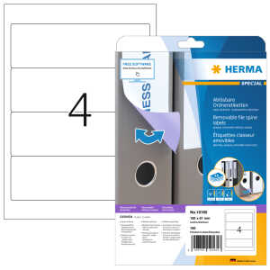 Herma Ordnerrückenschilder ablösbar 192 x 61 mm weiss 25 Bl 100 Etik.