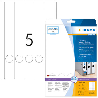 Herma Ordnerrückenschilder ablösbar 297 x 38 mm weiss 25 Bl 125 Etik. LaserInkCopy