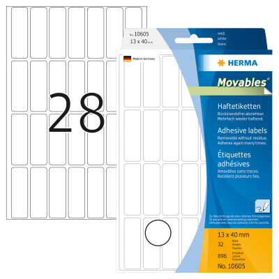 Herma Vielzwecketiketten ablösbar 13 x 40 mm weiss 24 Bl 672 Etik. Handbeschriftung