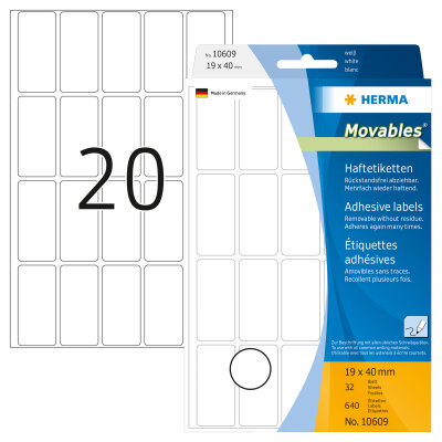 Herma Vielzwecketiketten ablösbar 19 x 40 mm weiss 24 Bl 480 Etik. Handbeschriftung