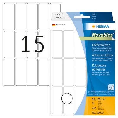 Herma Vielzwecketiketten ablösbar 20 x 50 mm weiss 24 Bl 360 Etik. Handbeschriftung