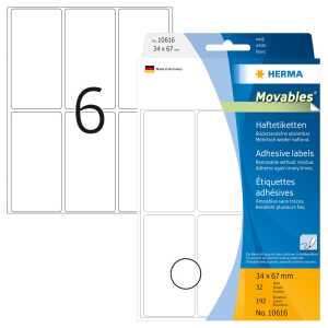 Ablösbare Vielzwecketiketten 34 x 67 mm, weiß, zur Handbeschriftung