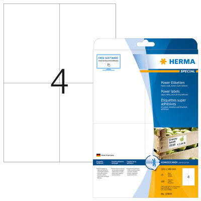 Herma Etiketten Power stark haftend 105 x 148 mm weiss 25 Bl 100 Etik. LaserInkCopy