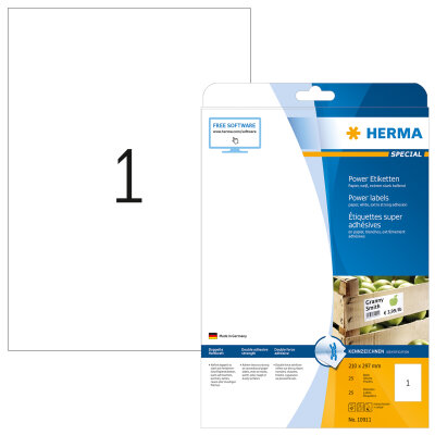 Herma Etiketten Power stark haftend 210 x 297 mm weiss 25 Bl 25 Etik. LaserInkCopy