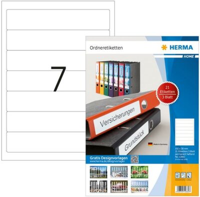 HERMA Ordneretiketten A4 192x38 mm weiß Papier matt blickdicht 21 St. 12882