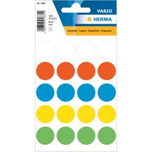 Herma Farbpunkte permanent haftend Ø 19 mm farbig sortiert 100 Etik.