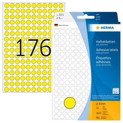 Herma Farbpunkte permanent haftend Ø 8 mm gelb 5632 Etik. Handbeschriftung