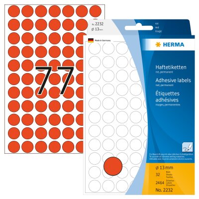 Herma Farbpunkte permanent haftend Ø 13 mm rot 2464 Etik. Handbeschriftung