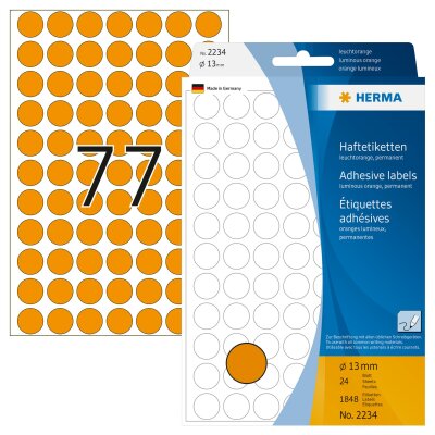 Herma Farbpunkte permanent haftend Ø 13 mm leuchtorange 1848 Etik. Handbeschriftung