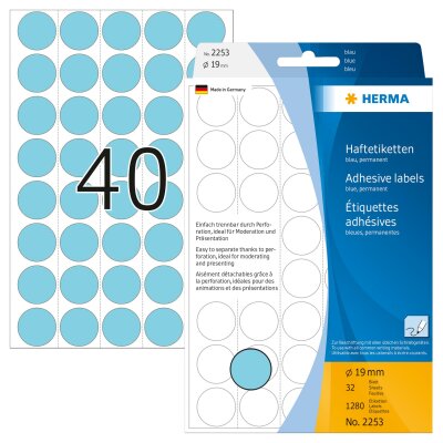 Herma Farbpunkte permanent haftend Ø 19 mm blau 1280 Etik. Handbeschriftung