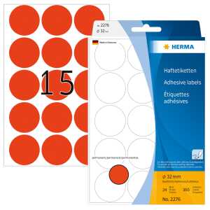 HERMA Markierungspunkt 32mm Papier leuchtrot 360 Etik./Pack.