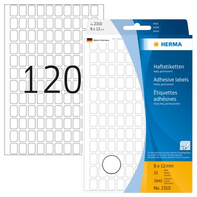 Herma Vielzwecketiketten permanent haftend 8 x 12 mm weiss 32 Bl 3840 Etik. Handbeschriftung