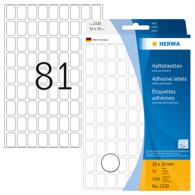 Herma Vielzwecketiketten permanent haftend 10 x 16 mm weiss 32 Bl 2592 Etik. Handbeschriftung