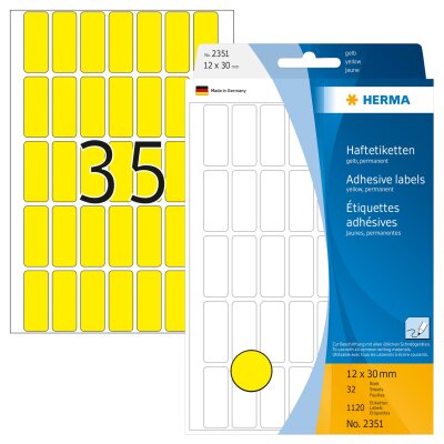 Herma Vielzwecketiketten permanent haftend 12 x 30 mm gelb 32 Bl 1120 Etik. Handbeschriftung