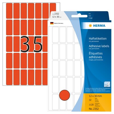 Herma Vielzwecketiketten permanent haftend 12 x 30 mm rot 32 Bl 1120 Etik. Handbeschriftung