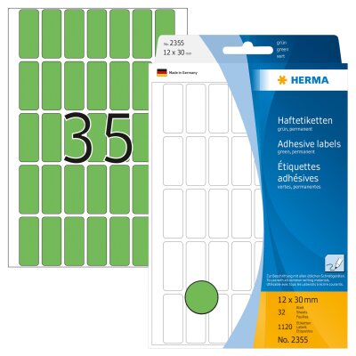 Herma Vielzwecketiketten permanent haftend 12 x 30 mm grün 32 Bl 1120 Etik. Handbeschriftung