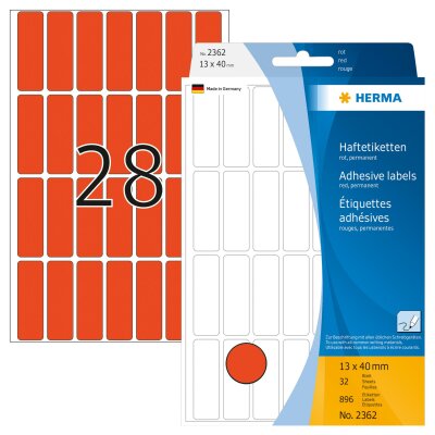 Herma Vielzwecketiketten permanent haftend 13 x 40 mm rot 32 Bl 896 Etik. Handbeschriftung