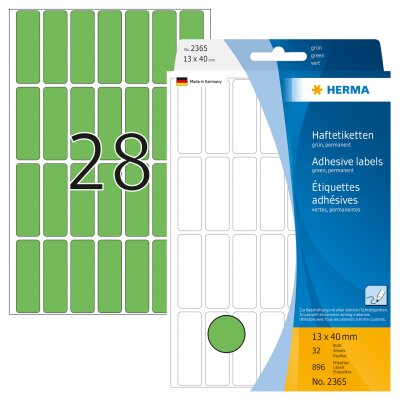 Herma Vielzwecketiketten permanent haftend 13 x 40 mm grün 32 Bl 896 Etik. Handbeschriftung