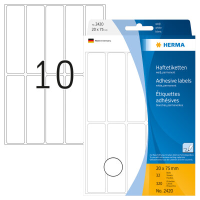 Herma Vielzwecketiketten permanent haftend 20 x 75 mm weiss 32 Bl 320 Etik. Handbeschriftung