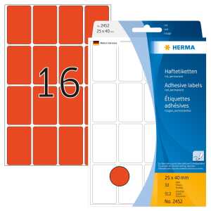Herma Vielzwecketiketten permanent 25 x 40 mm rot 32 Bl 512 Etik.
