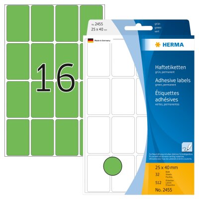 Herma Vielzwecketiketten permanent haftend 25 x 40 mm grün 32 Bl 512 Etik. Handbeschriftung