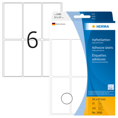 Herma Vielzwecketiketten permanent haftend 34 x 67 mm weiss 32 Bl 192 Etik. Handbeschriftung