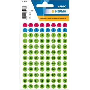 Zahlen Ø 8 mm 1-160 Papier farbig sortiert schwarz 6 Bl.
